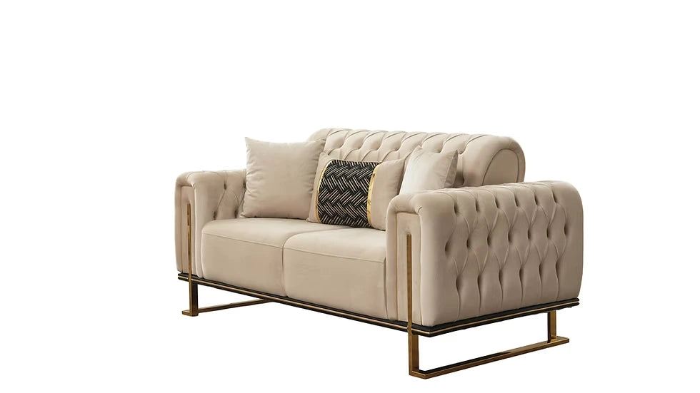 Ensemble de Sofa 3 Pièces Mondo Capitonné en Velours avec Pieds en Métal