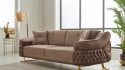 Sofa Confortable 3 Places Saiss en Tissu Beige et Pieds Dorés