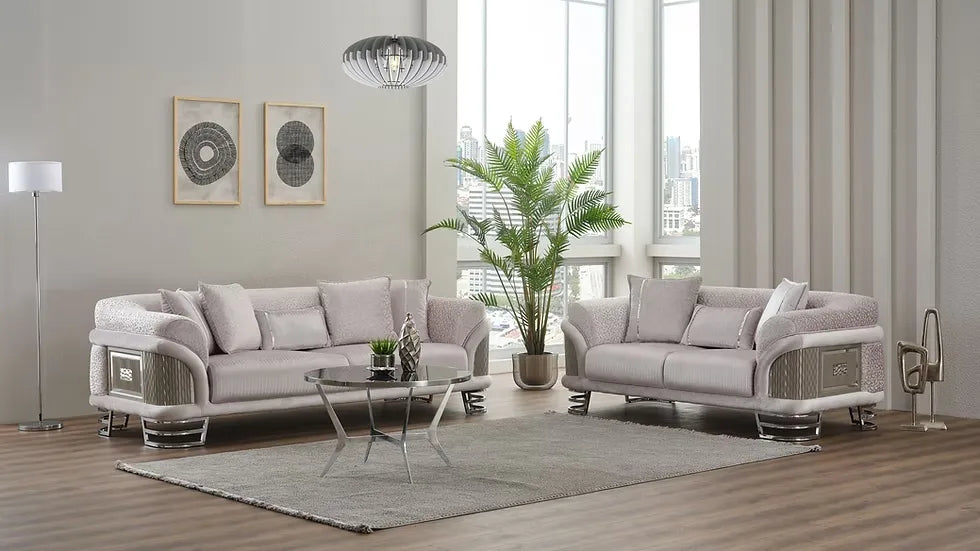 Ensemble Sofa Classique 3 Pièces Versace Luxe en Tissu et Pieds en Acier