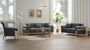 Ensemble de Sofa 3 Pièces Transformable en Lit Marbella Deluxe en Velours Beige et Gris Foncé