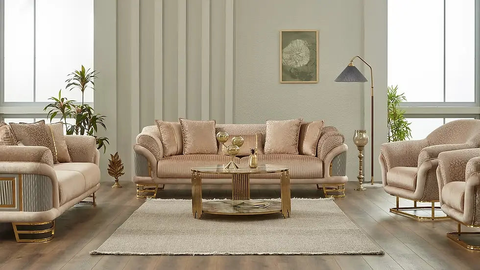 Ensemble Sofa Classique 3 Pièces Versace Luxe en Tissu et Pieds en Acier