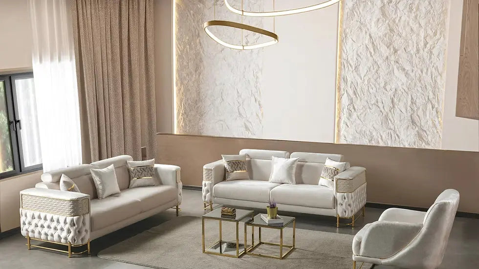 Ensemble Sofa Classique 3 Pièces Nepal Luxe en Tissu Beige