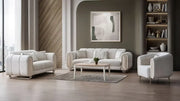Ensemble Sofa Classique 3 Pièces Alfa en Tissu Beige et Finition Marbre