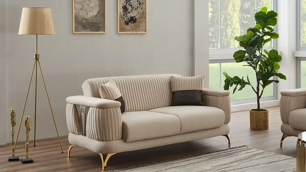 Causeuse Lit Transformable Clic-Clac Loft Deluxe en Velours Beige et Gris Foncé