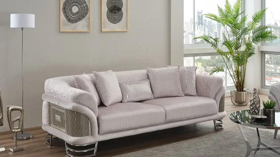 Ensemble Sofa Classique 3 Pièces Versace Luxe en Tissu et Pieds en Acier