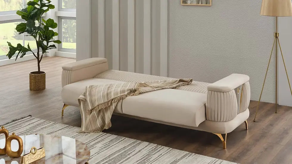 Ensemble de Sofa 3 Pièces Transformable en Lit Loft Deluxe en Velours Gris Foncé