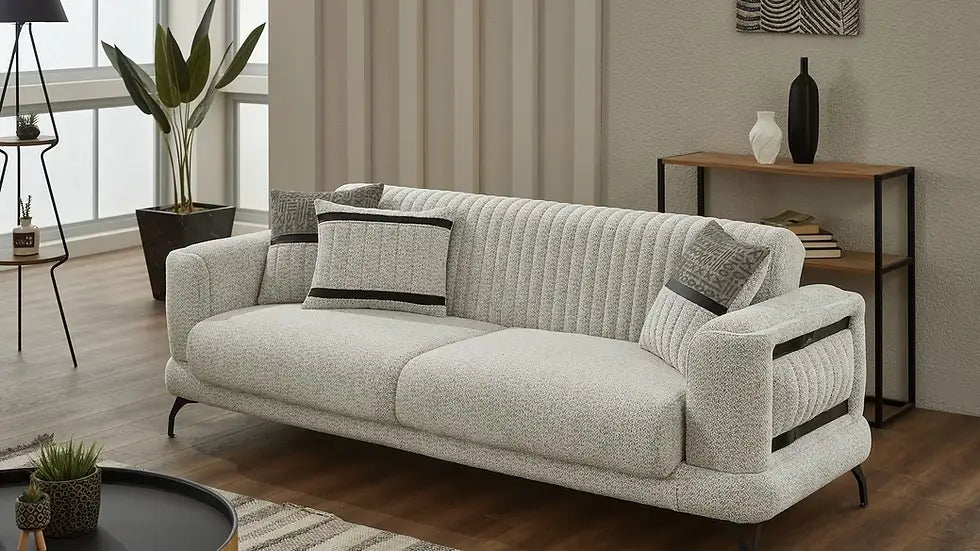 Ensemble de Sofa 3 Pièces Transformable en Lit Pierra Deluxe Gris Clair et Noir