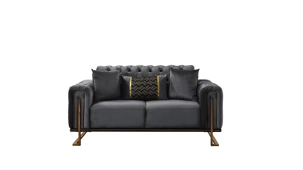 Ensemble de Sofa 3 Pièces Mondo Capitonné en Velours avec Pieds en Métal