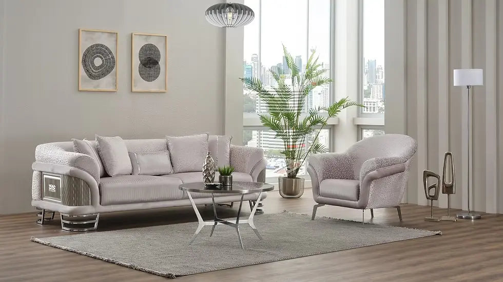 Ensemble Sofa Classique 3 Pièces Versace Luxe en Tissu et Pieds en Acier