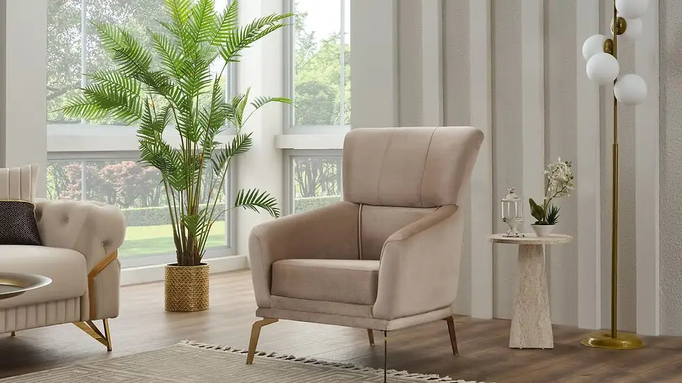 Fauteuil Pivotant Marbella Deluxe en Velours Gris Foncé/Argent et Beige/Or