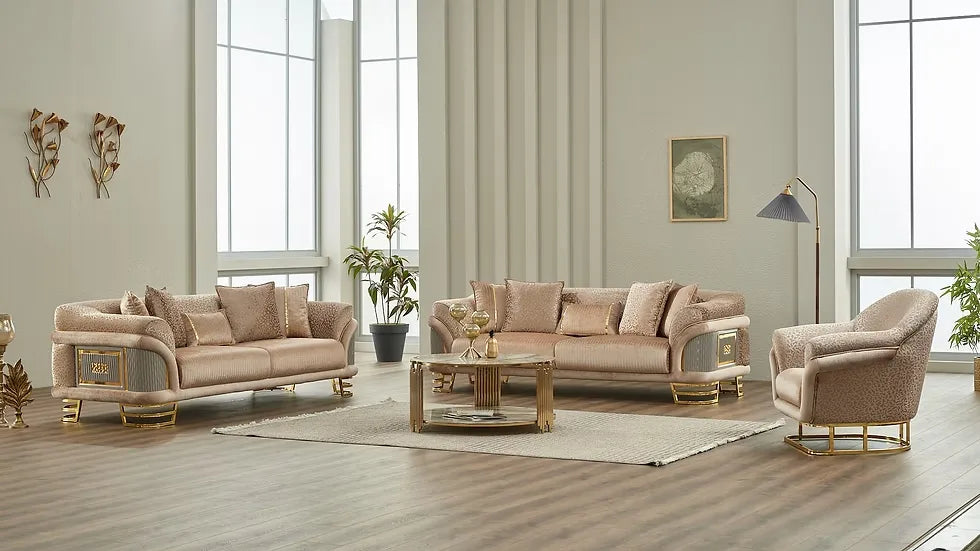 Ensemble Sofa Classique 3 Pièces Versace Luxe en Tissu et Pieds en Acier