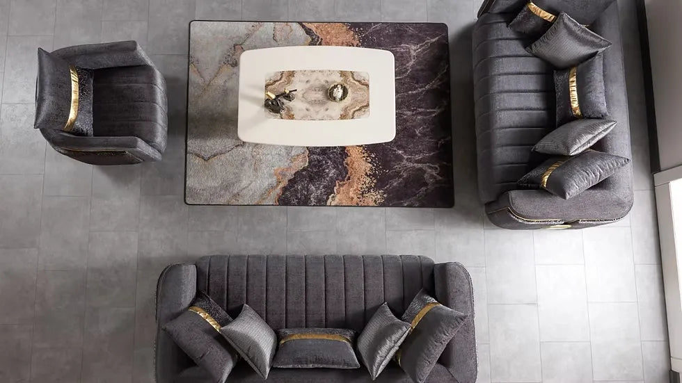 Ensemble Sofa Classique 3 Pièces Avanos Luxe en Tissu Beige