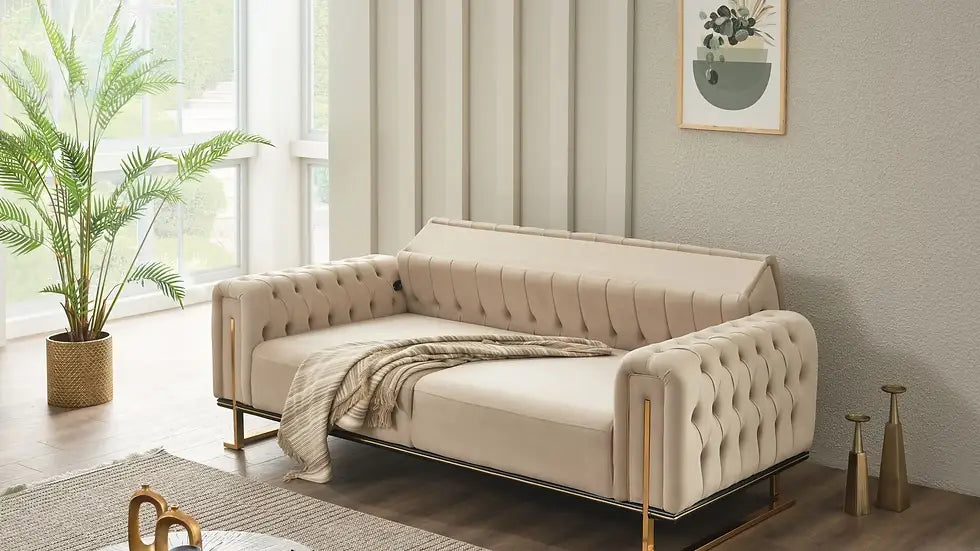 Ensemble de Sofa 3 Pièces Mondo Capitonné en Velours avec Pieds en Métal