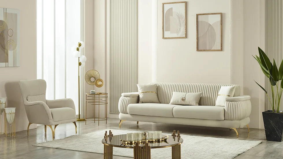 Ensemble de Canapé RESITAL Deluxe Beige&amp;Or (3+2+1)