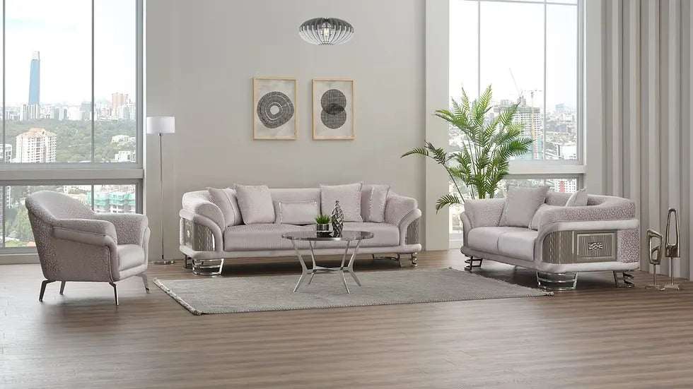 Ensemble Sofa Classique 3 Pièces Versace Luxe en Tissu et Pieds en Acier