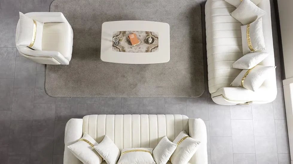 Ensemble Sofa Classique 3 Pièces Avanos Luxe en Tissu Beige