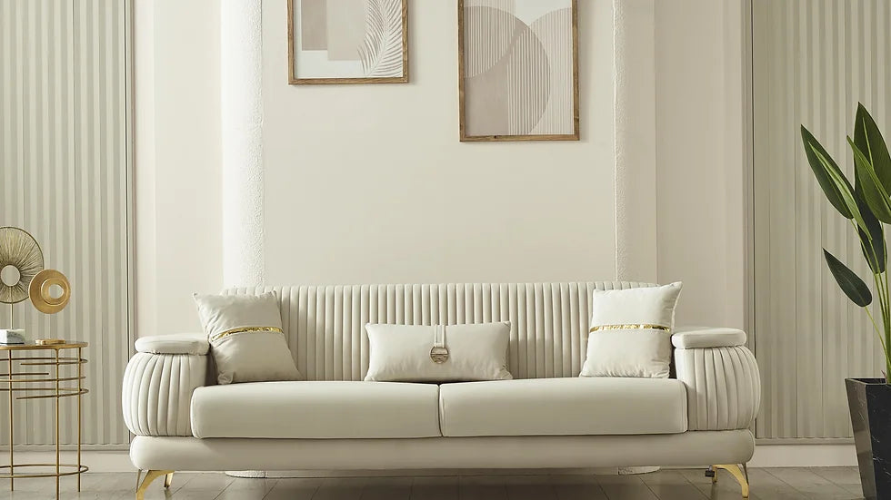 Ensemble de Canapé RESITAL Deluxe Beige&amp;Or (3+2+1)