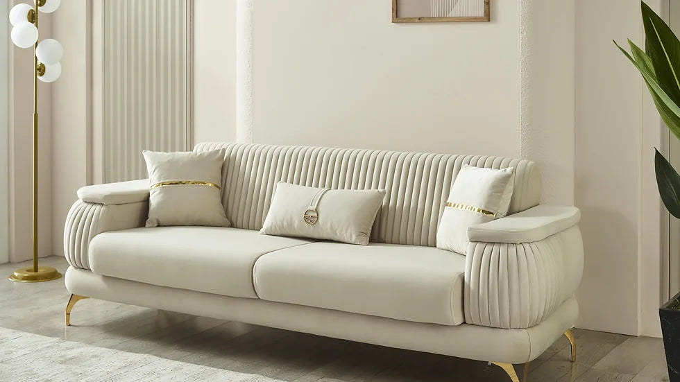 Ensemble de Canapé RESITAL Deluxe Beige&amp;Or (3+2+1)