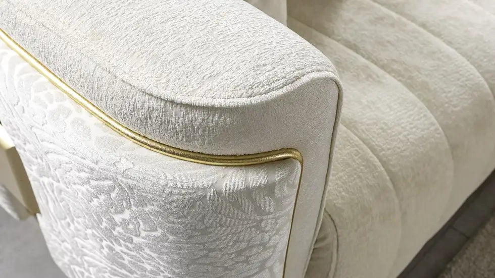 Ensemble Sofa Classique 3 Pièces Avanos Luxe en Tissu Beige