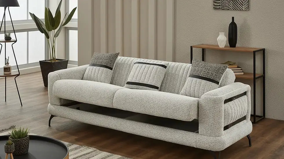 Ensemble de Sofa 3 Pièces Transformable en Lit Pierra Deluxe Gris Clair et Noir