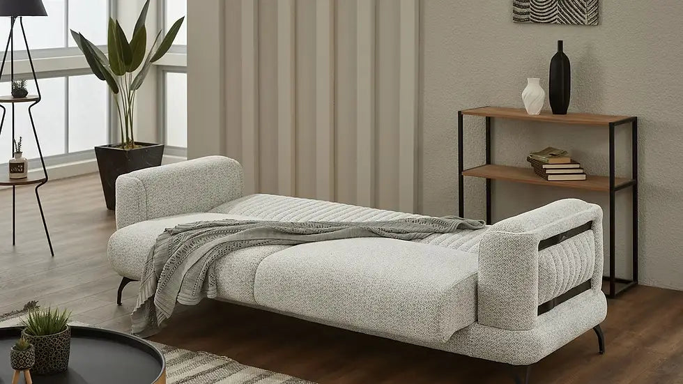 Ensemble de Sofa 3 Pièces Transformable en Lit Pierra Deluxe Gris Clair et Noir