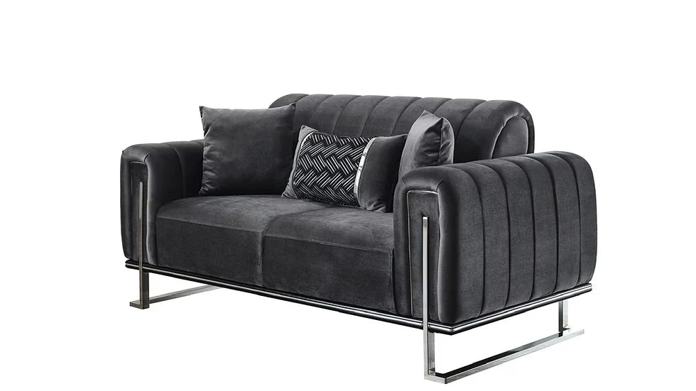 Ensemble de Sofa 3 Pièces Mondo à Lignes Verticales en Velours avec Pieds en Métal