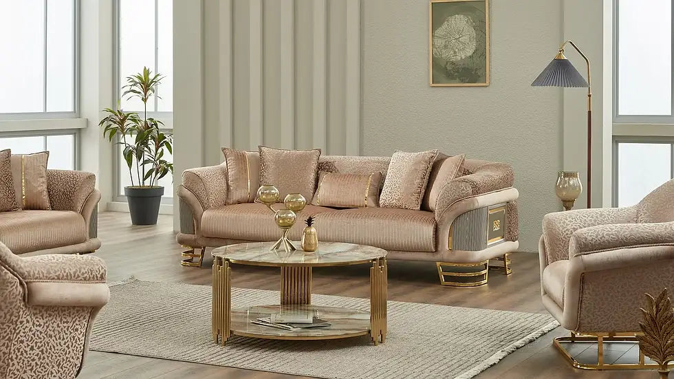 Ensemble Sofa Classique 3 Pièces Versace Luxe en Tissu et Pieds en Acier