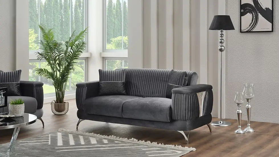 Ensemble de Sofa 3 Pièces Transformable en Lit Loft Deluxe en Velours Gris Foncé