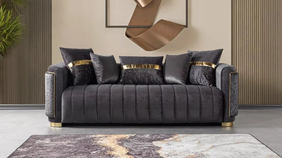 Sofa Confortable 3 Places Avanos en Tissu Beige Luxe