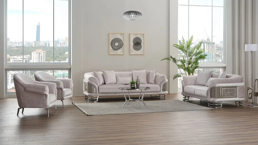Ensemble Sofa Classique 3 Pièces Versace Luxe en Tissu et Pieds en Acier