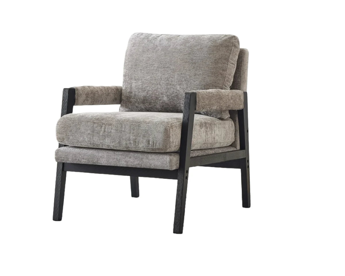 Fauteuil Carlo en Chenille Gris - Cadre Noir Minuit