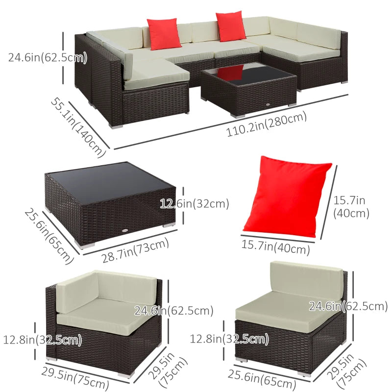 Ensemble de canapés de patio sectionnels en osier d'extérieur, 7 pièces
