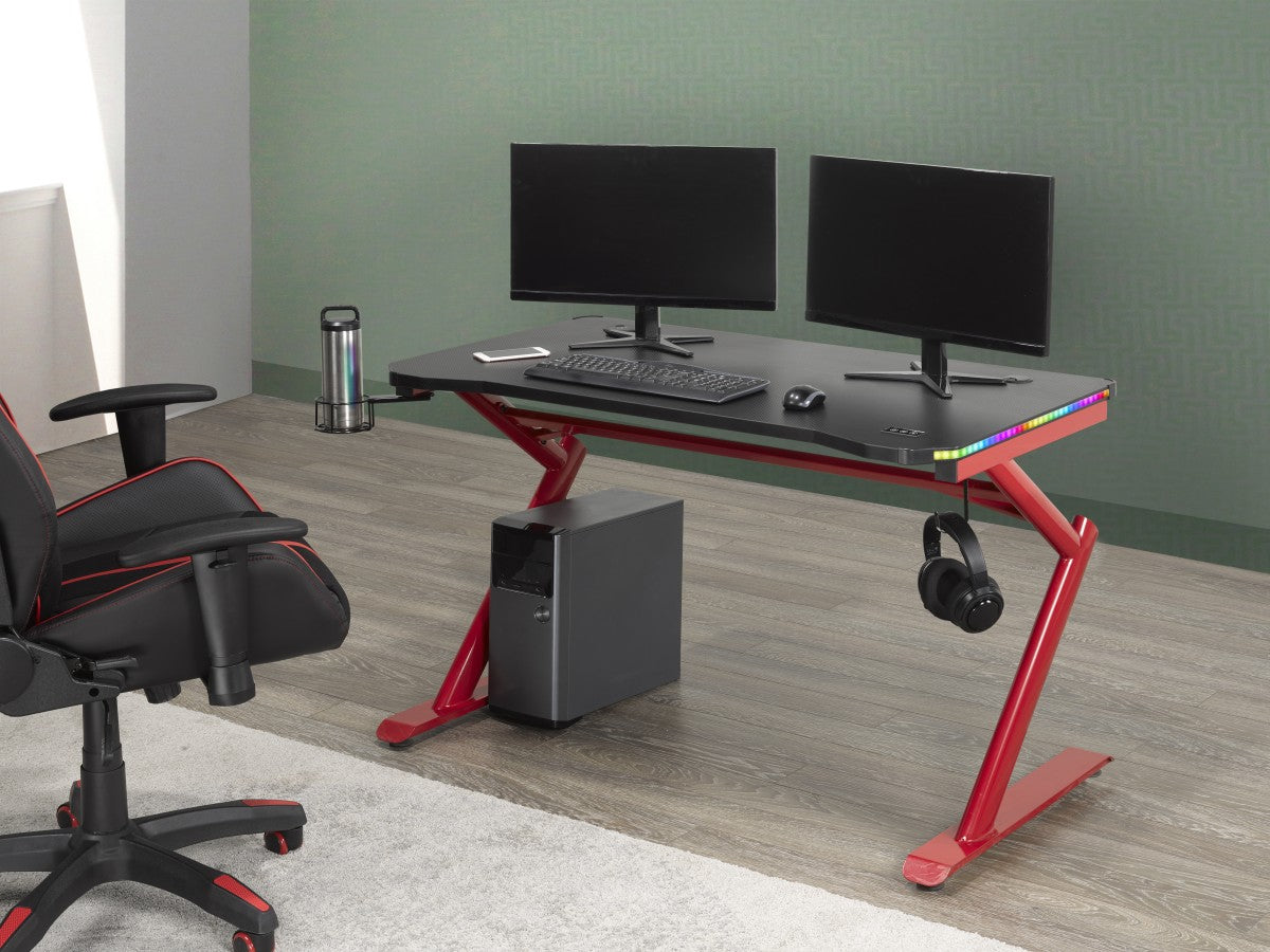 ENSEMBLE BUREAU ET CHAISE GAMING, ROUGE/NOIR ( Meuble Mtl )
