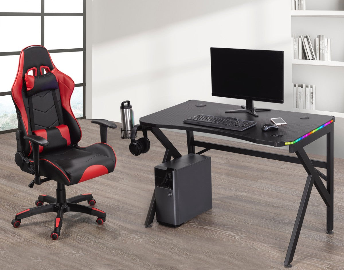 ENSEMBLE BUREAU ET CHAISE GAMING, ROUGE/NOIR ( Meuble Mtl )