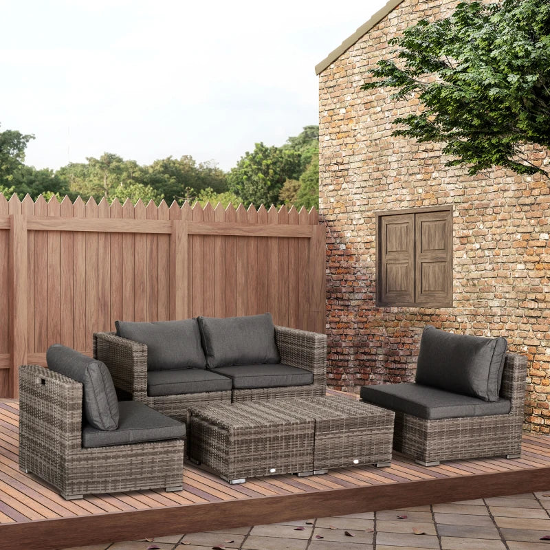 Ensemble de meubles de patio 8 pièces, ensemble de canapé d'extérieur en rotin et osier, siège inclinable, table à thé et repose-pieds, meubles de patio de jardin avec 2 housses de coussin, gris et orange