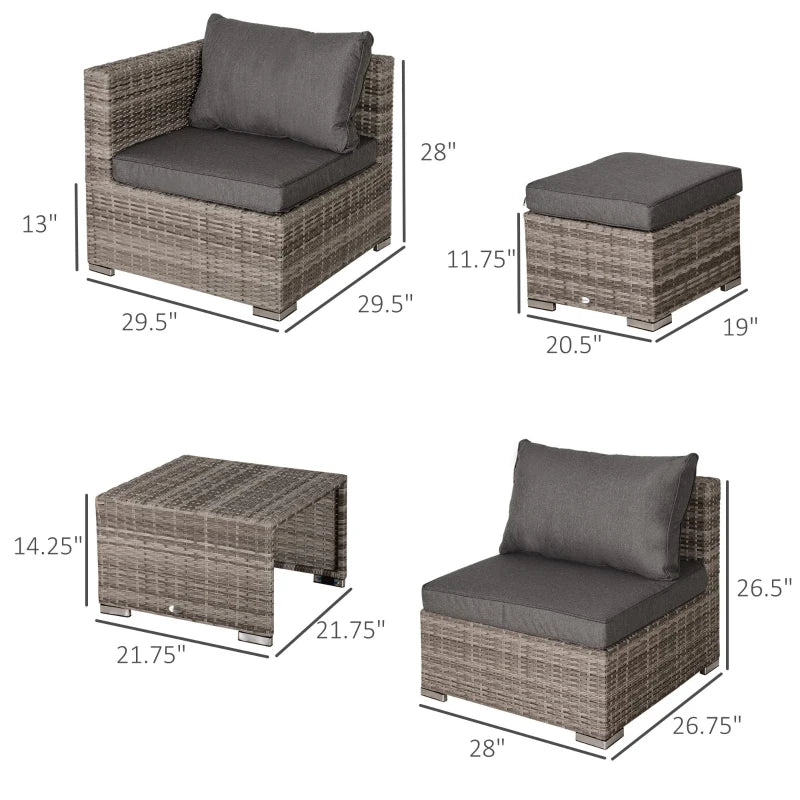 Ensemble de meubles de patio 8 pièces, ensemble de canapé d'extérieur en rotin et osier, siège inclinable, table à thé et repose-pieds, meubles de patio de jardin avec 2 housses de coussin, gris et orange