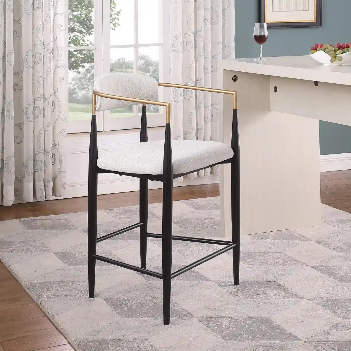 Set de 2 Tabourets de Comptoir Mykos - Tissu Beige