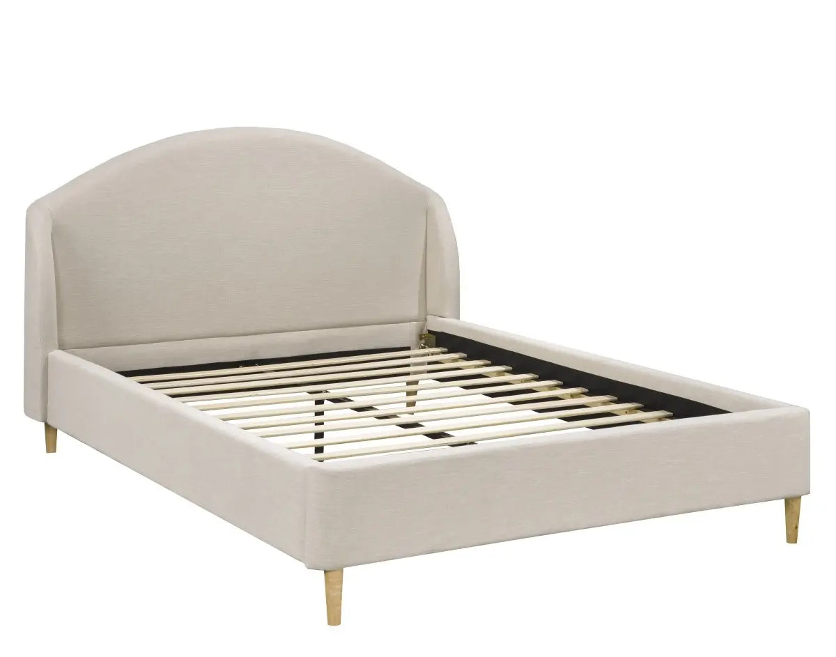 Lit King rembourré Mason | Tissu beige et tête de lit à ailes
