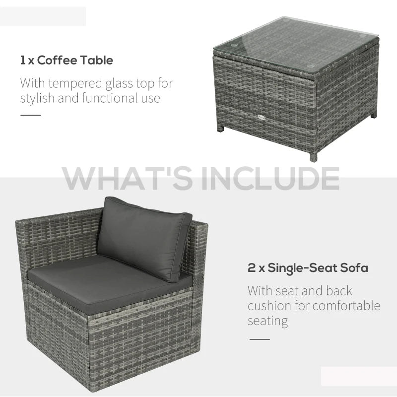 Ensemble de bistro en rotin PE, 3 pièces, fauteuil rembourré, canapé et Table basse, mobilier d'extérieur