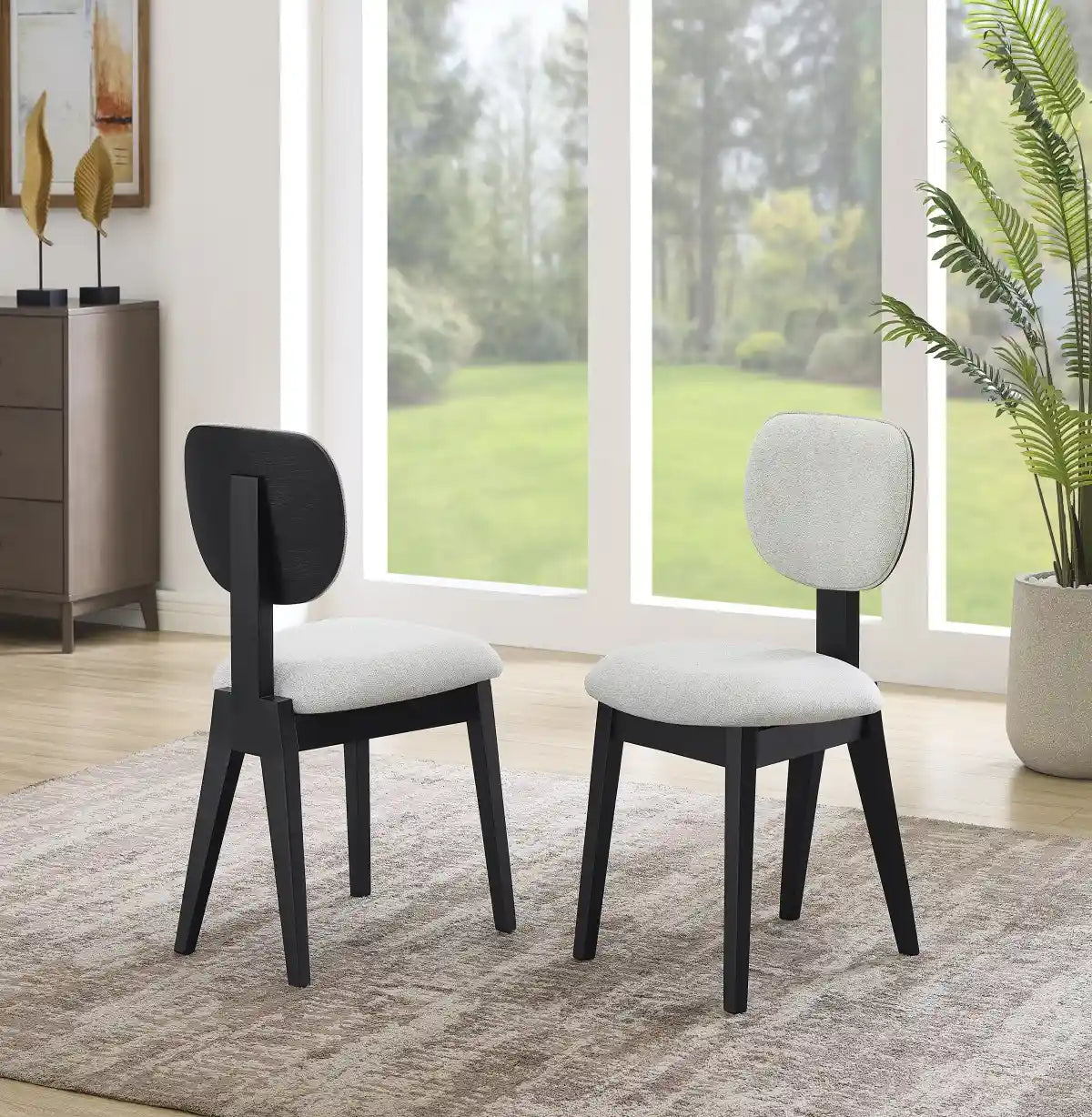 Chaises Terra en bois d'hévéa noir | Ensemble de 2 et tissu doux