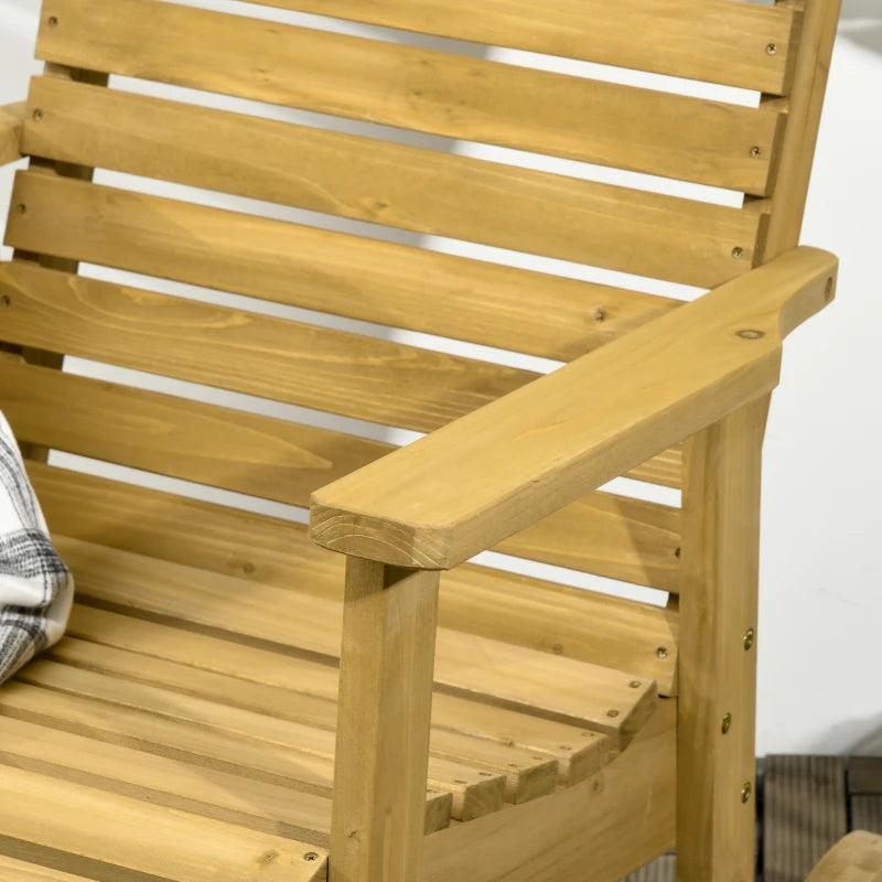 Chaise à bascule d'extérieur en bois, chaise à bascule traditionnelle pour patio, structure à lattes, bascule de porche avec accoudoirs pour l'extérieur et l'intérieur, marron clair