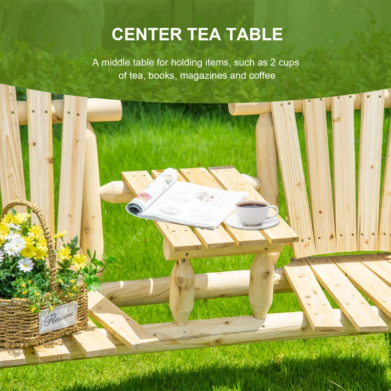Banc de chaise de patio Adirondack en bois avec table basse centrale, pour se prélasser et se détendre à l'extérieur, naturel