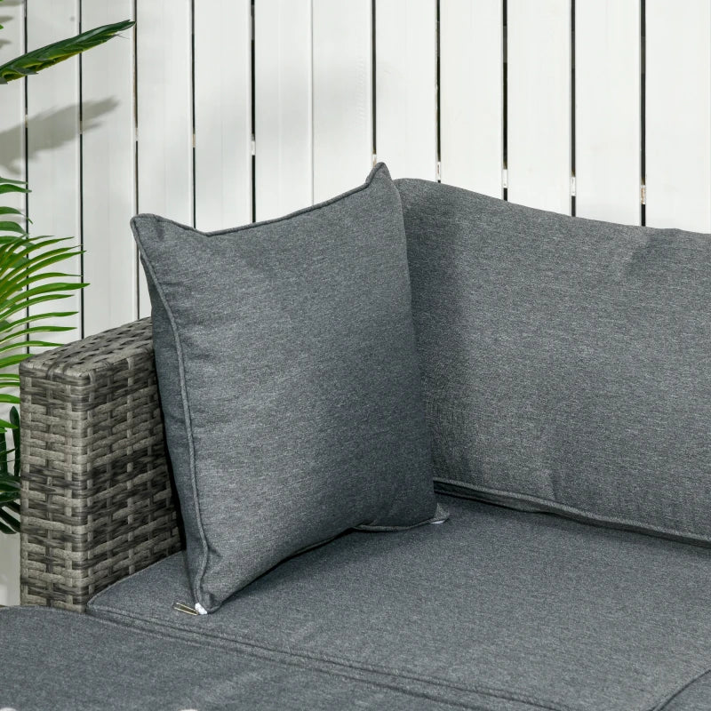 Ensemble de 6 meubles de patio en osier et rotin PE avec coussins épais, canapé sectionnel de jardin de luxe avec table en verre, gris mélangé et gris foncé