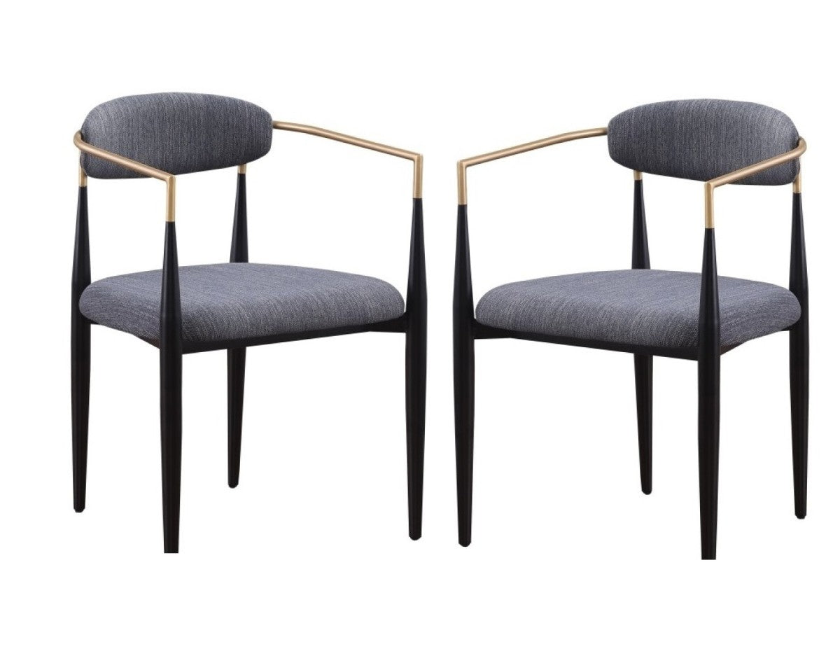 Chaises Mykos en tissu texturé gris | Finition noir et or (Lot de 2)