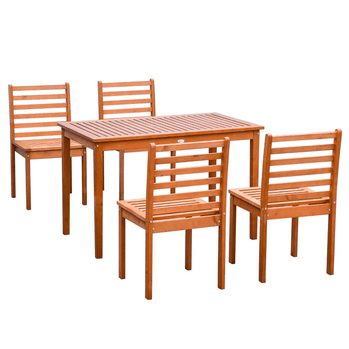 Ensemble de salle à manger de Patio 5 pièces pour 4 personnes, table et chaises d'extérieur en bois avec conception à lattes pour jardin, Patio, arrière-cour, Orange
