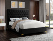 Lit en Velours Noir - Capitonnage Profond, Pieds en Or et Chrome Inclus avec Chaque Lit