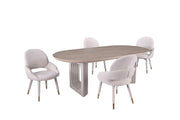 Bode Dining Set | Large Pedestal Table and 4 Beige Chairs