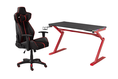 ENSEMBLE BUREAU ET CHAISE GAMING, ROUGE/NOIR ( Meuble Mtl )