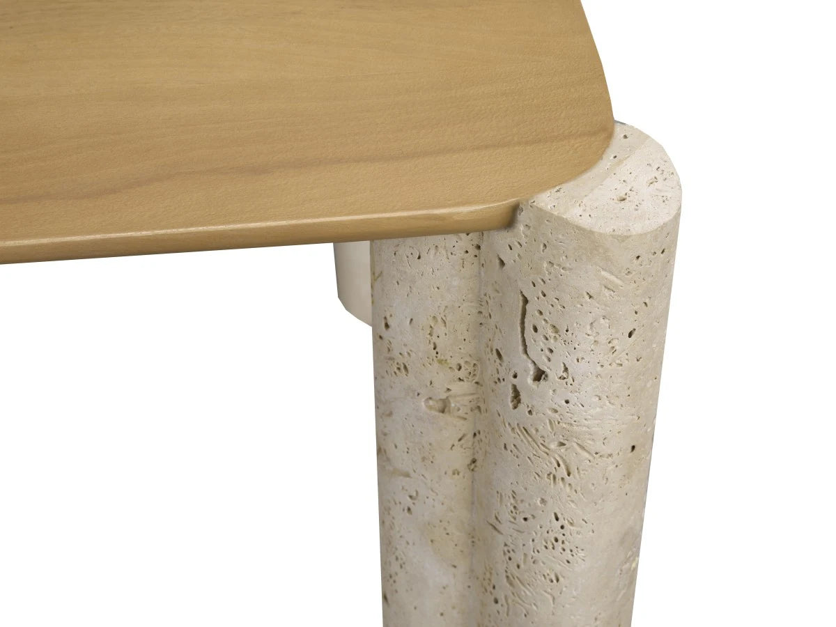 Myra Dining Table - Oak, Mango, and Travertine