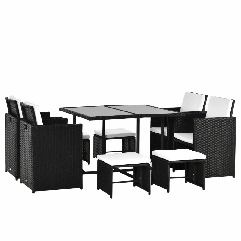 Ensemble de salle à manger de Patio en osier 9 pièces, canapé sectionnel de jardin en rotin PE, ensembles de meubles d'extérieur peu encombrants, blanc